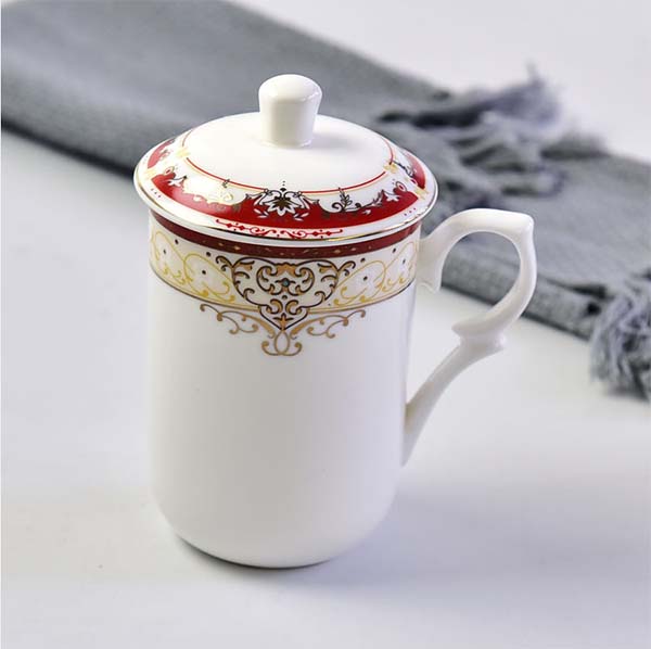 骨瓷办公茶水杯 陶瓷盖杯